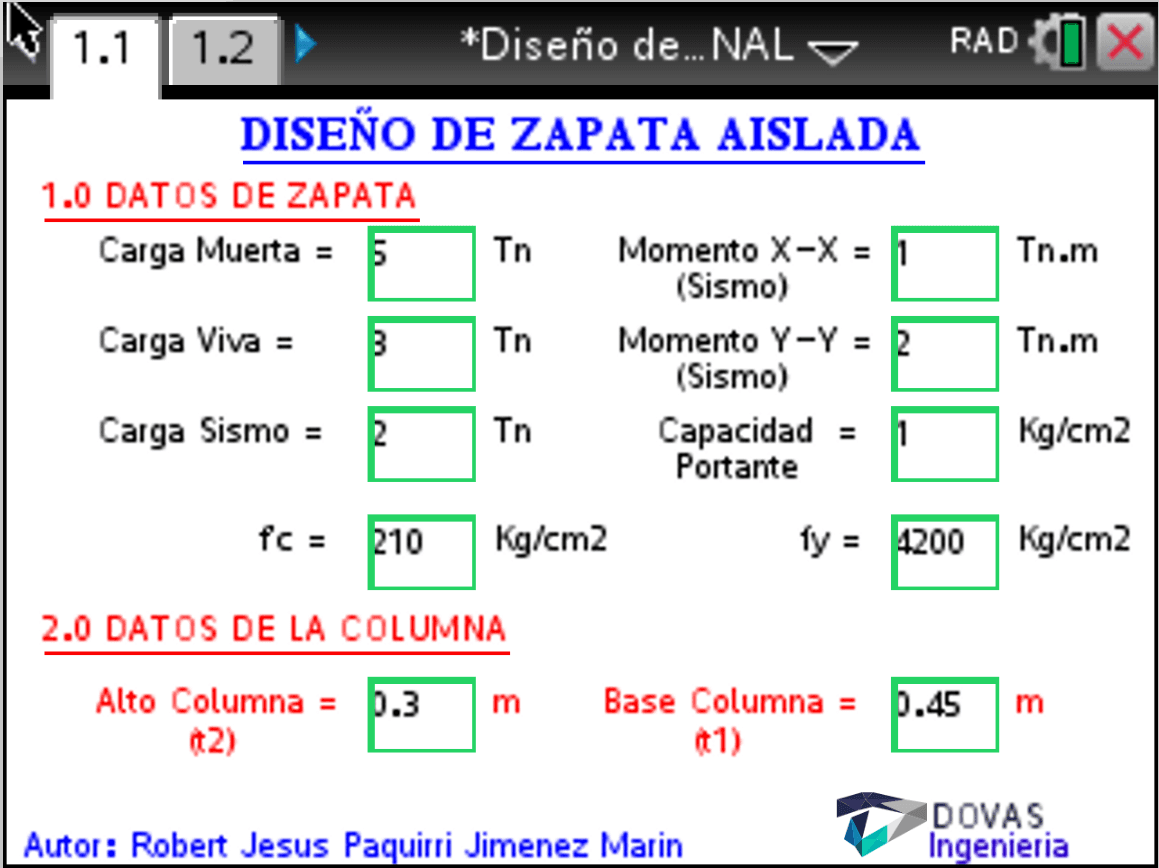 DOVAS Zapatas Aisladas